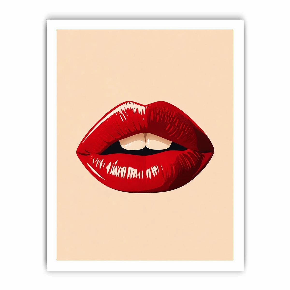 Minimalist scarlet lips illustration on neutral background