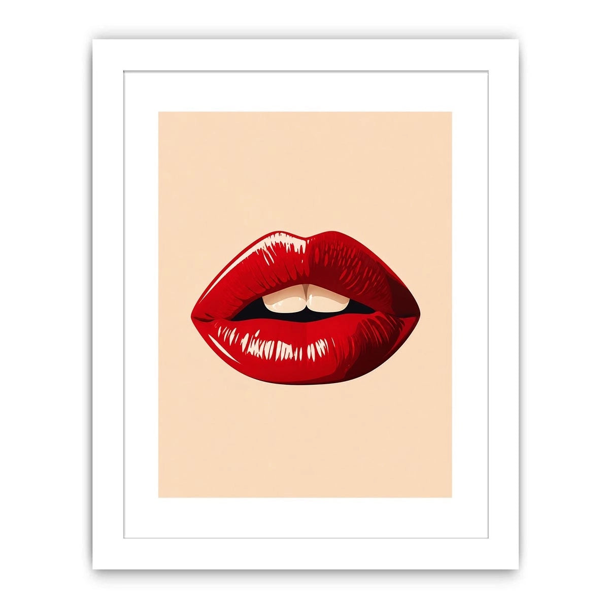 Minimalist scarlet lips illustration on neutral background