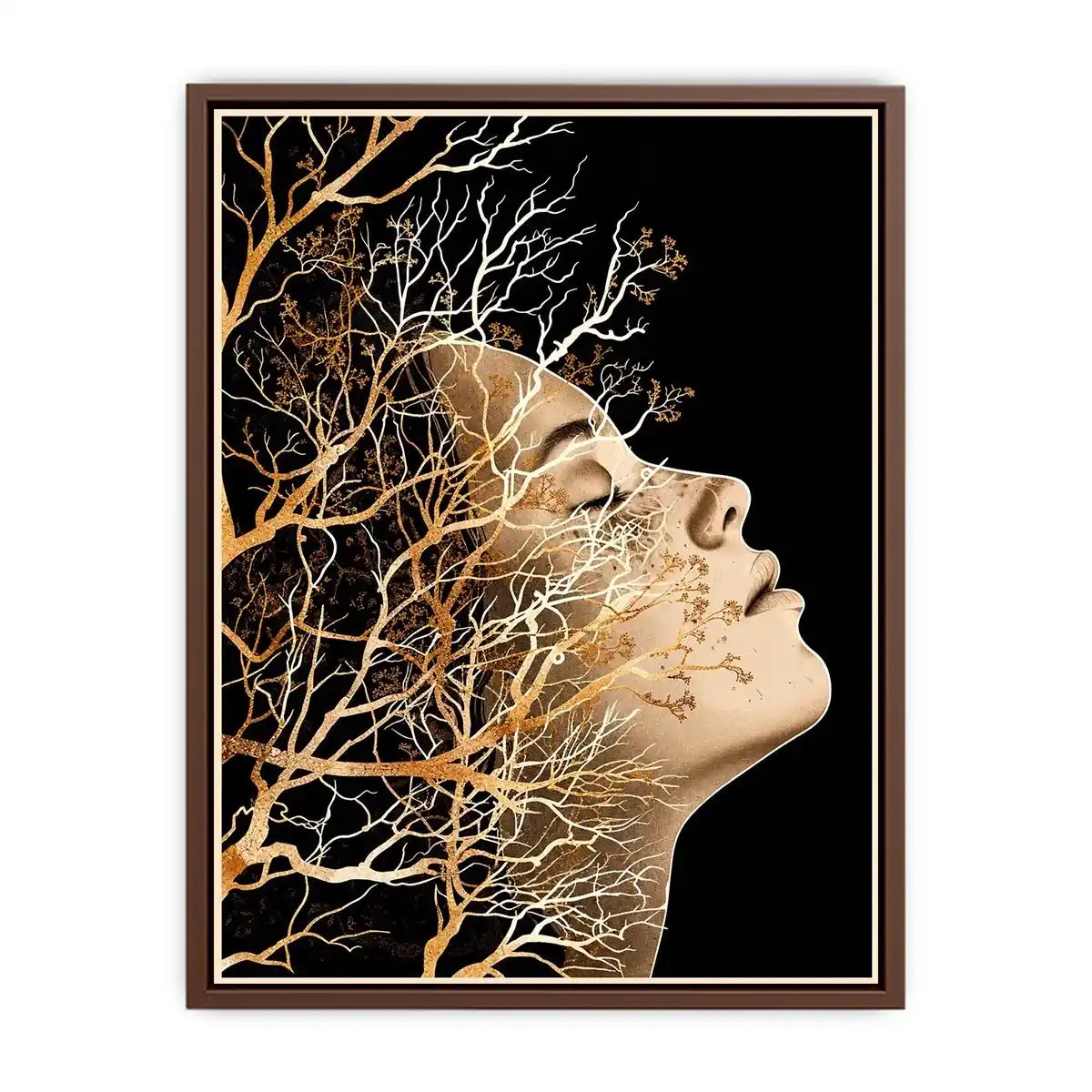 Abstract human profile blended with intricate tree branches