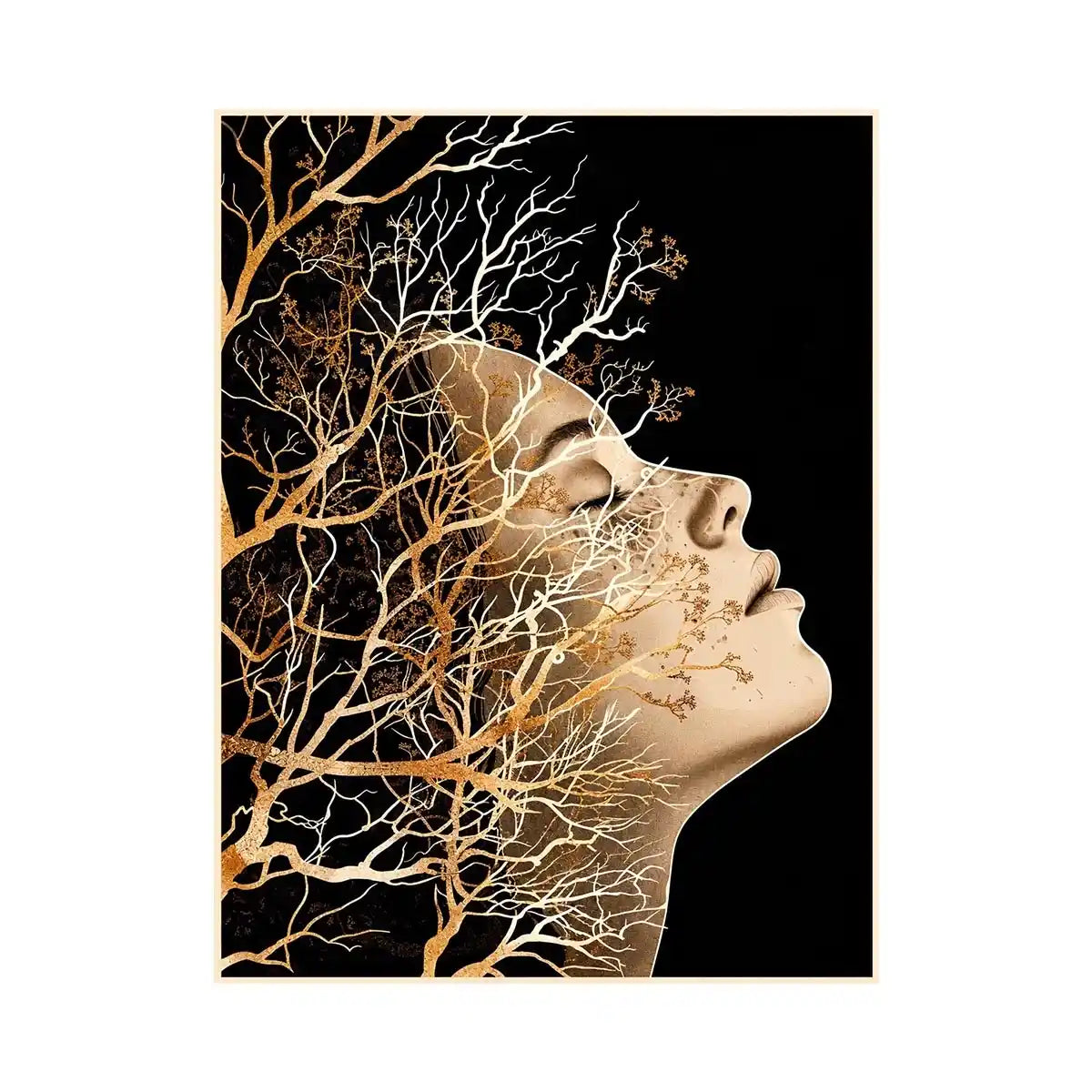 Abstract human profile blended with intricate tree branches