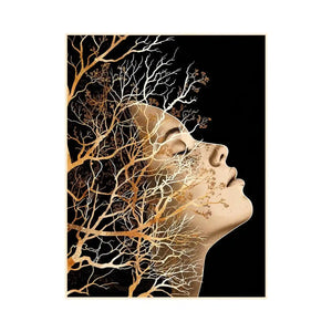 Abstract human profile blended with intricate tree branches