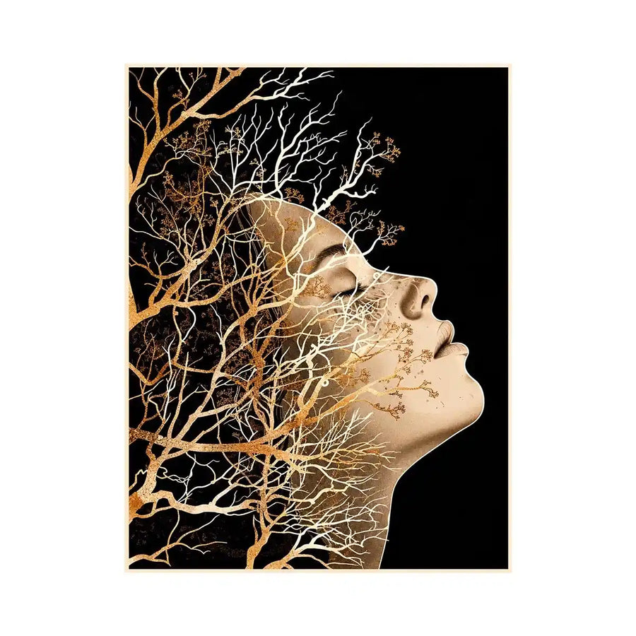 Abstract human profile blended with intricate tree branches