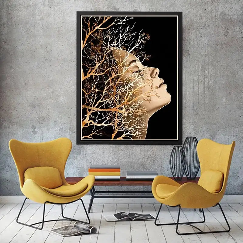 Abstract human profile blended with intricate tree branches