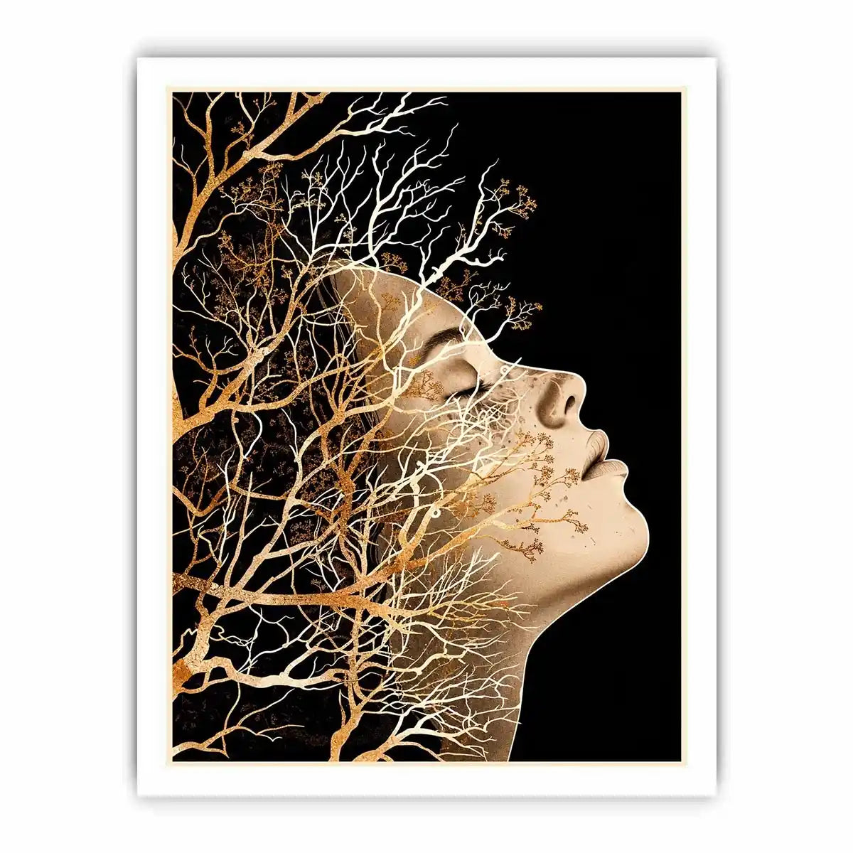 Abstract human profile blended with intricate tree branches