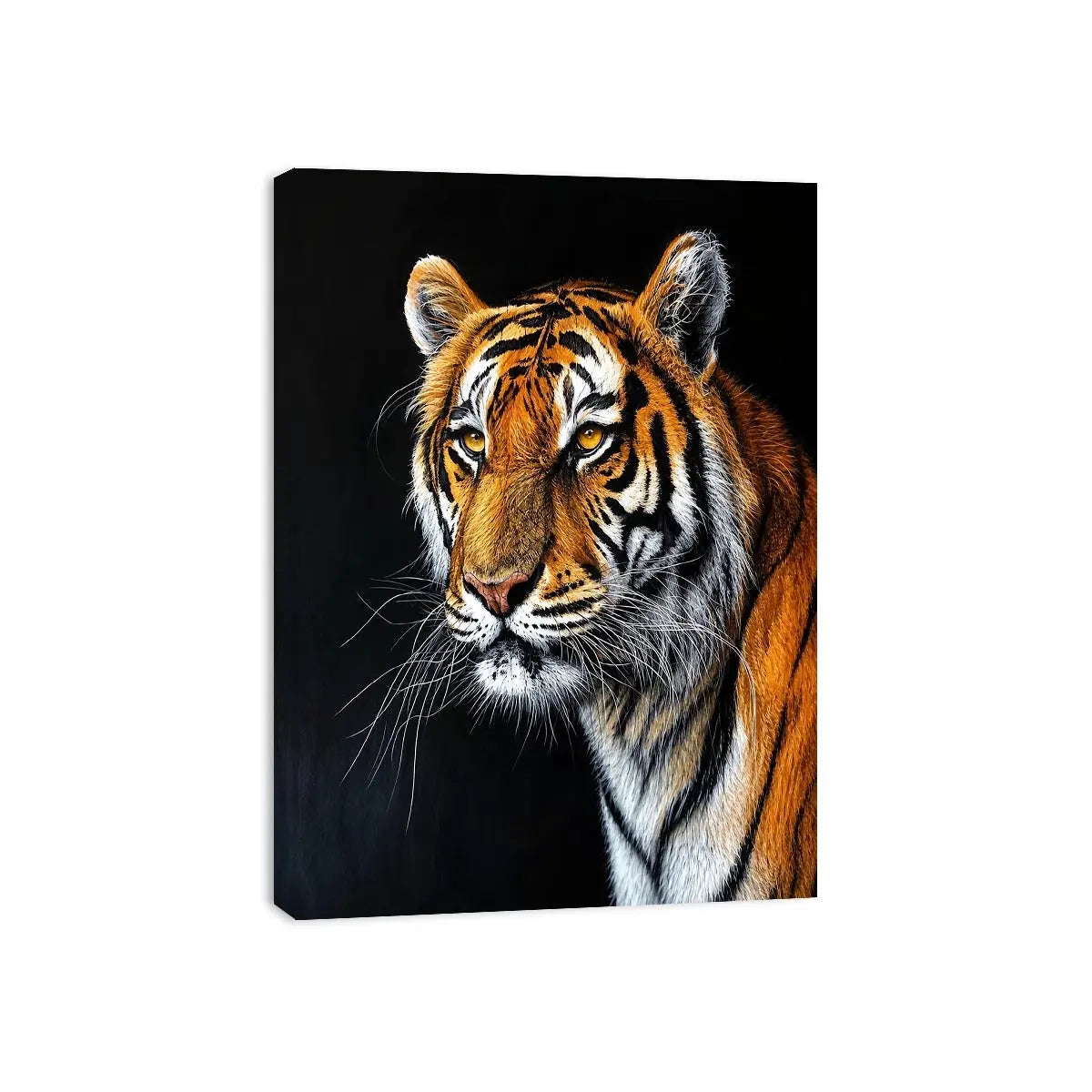 Elegant tiger portrait with expressive brushwork against a dramatic dark background
