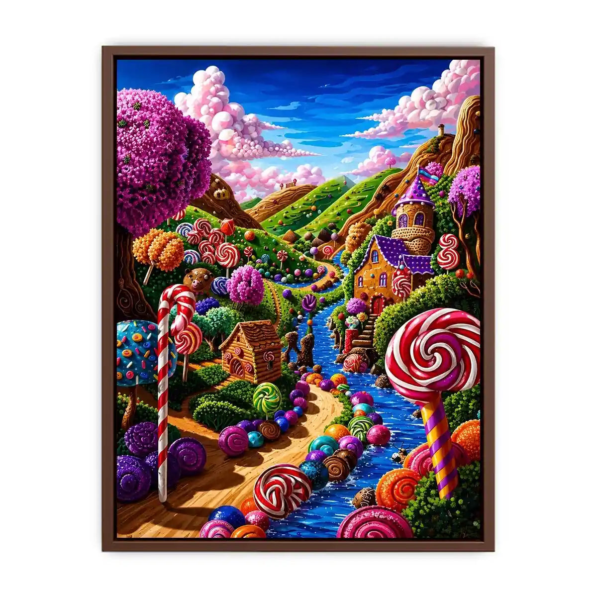 Whimsical candyland canvas wall art for colorful nursery and modern playroom decor.