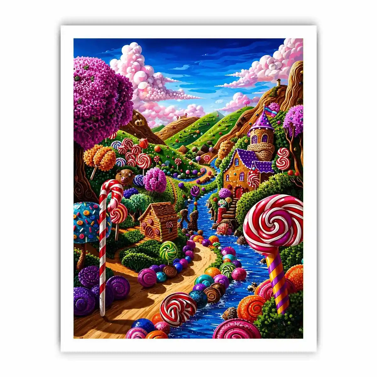 Whimsical candyland canvas wall art for colorful nursery and modern playroom decor.