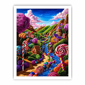 Whimsical candyland canvas wall art for colorful nursery and modern playroom decor.