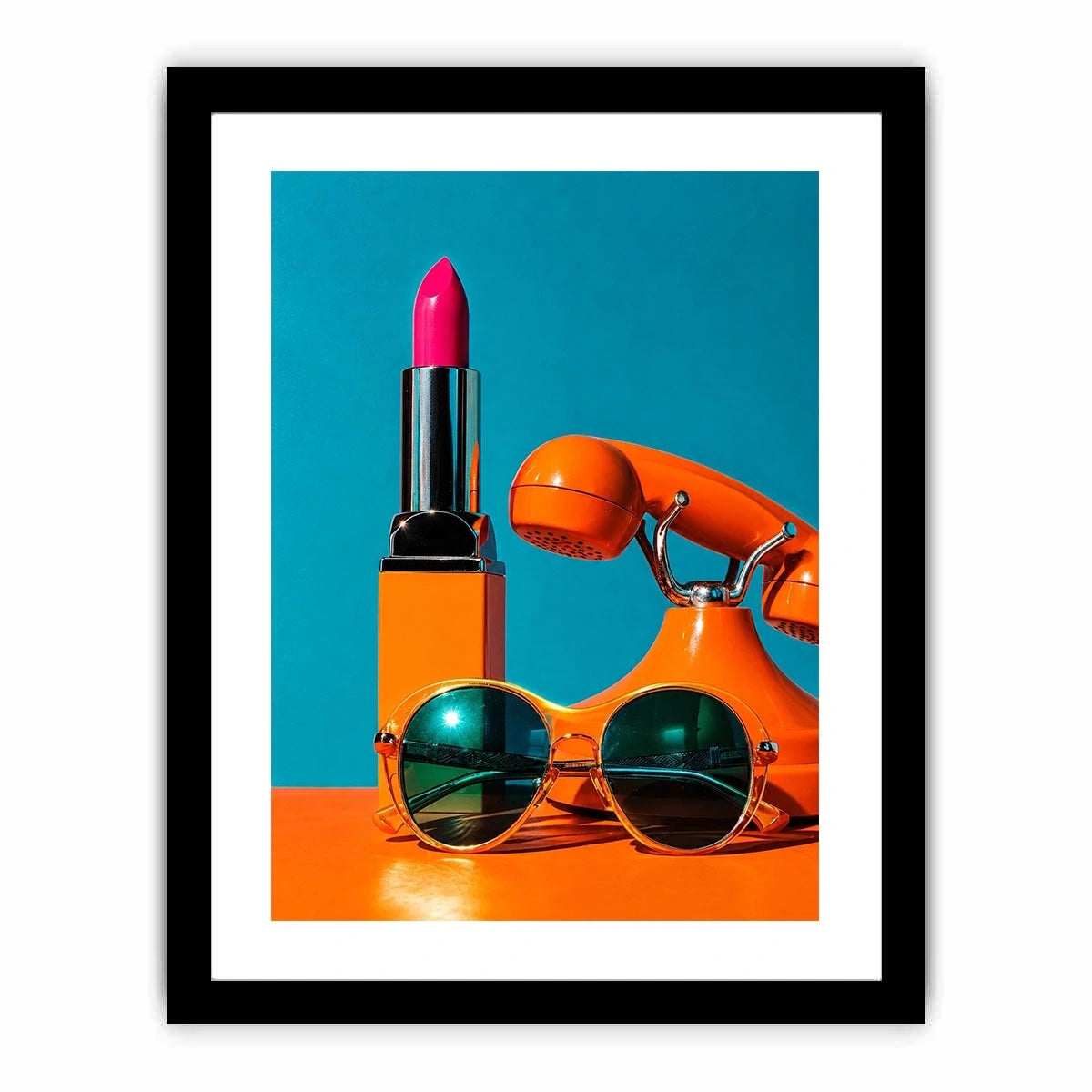 Retro fashion pop art canvas featuring lipstick, sunglasses, and vintage phone for stylish modern decor.