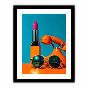 Retro fashion pop art canvas featuring lipstick, sunglasses, and vintage phone for stylish modern decor.