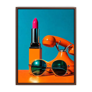 Retro fashion pop art canvas featuring lipstick, sunglasses, and vintage phone for stylish modern decor.