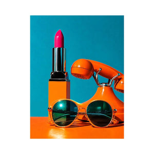 Retro fashion pop art canvas featuring lipstick, sunglasses, and vintage phone for stylish modern decor.