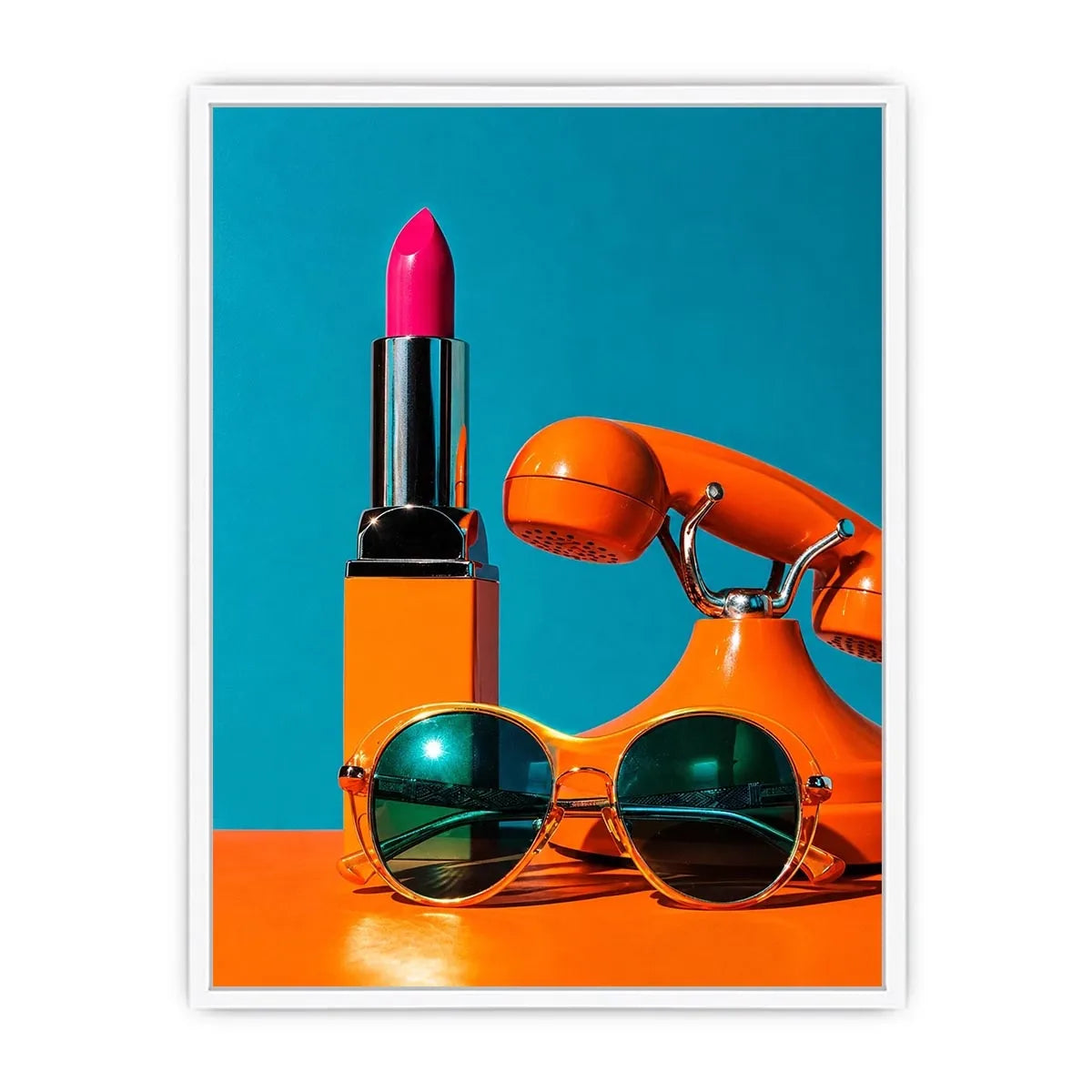 Retro fashion pop art canvas featuring lipstick, sunglasses, and vintage phone for stylish modern decor.