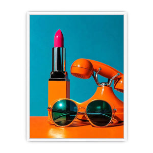 Retro fashion pop art canvas featuring lipstick, sunglasses, and vintage phone for stylish modern decor.