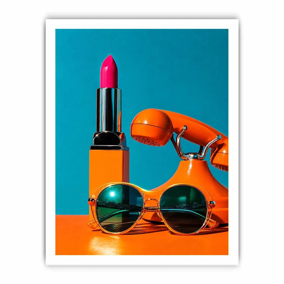 Retro fashion pop art canvas featuring lipstick, sunglasses, and vintage phone for stylish modern decor.