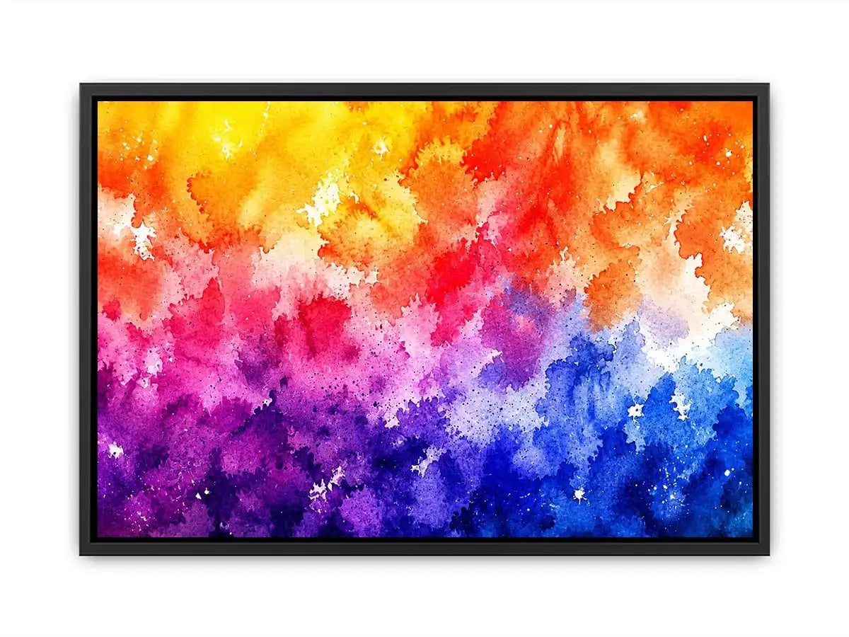 Radiant colorful watercolor abstract wall art with vibrant yellow pink purple and blue textures