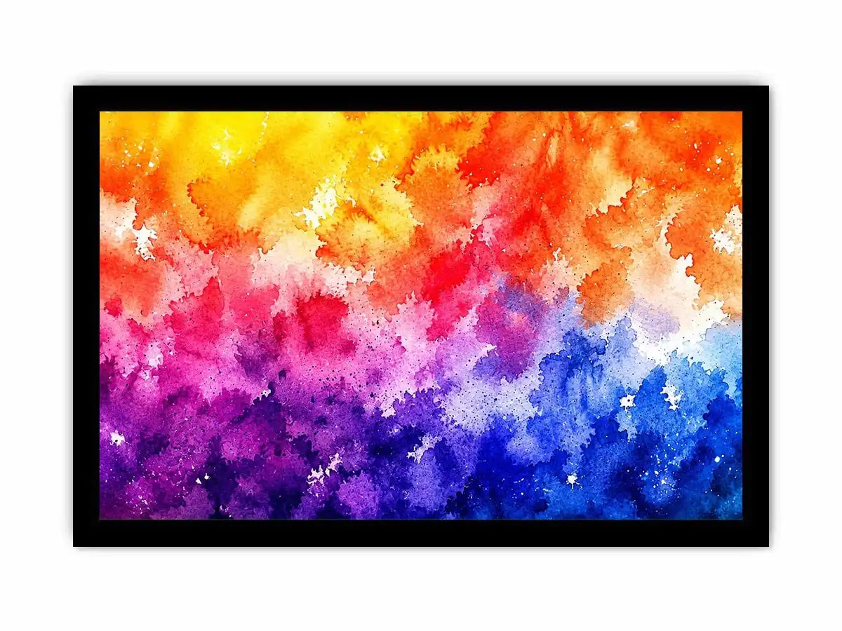 Radiant colorful watercolor abstract wall art with vibrant yellow pink purple and blue textures