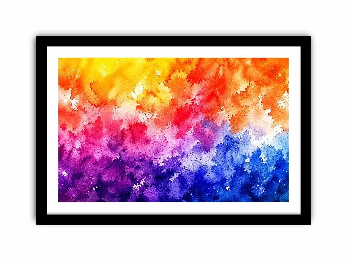 Radiant colorful watercolor abstract wall art with vibrant yellow pink purple and blue textures