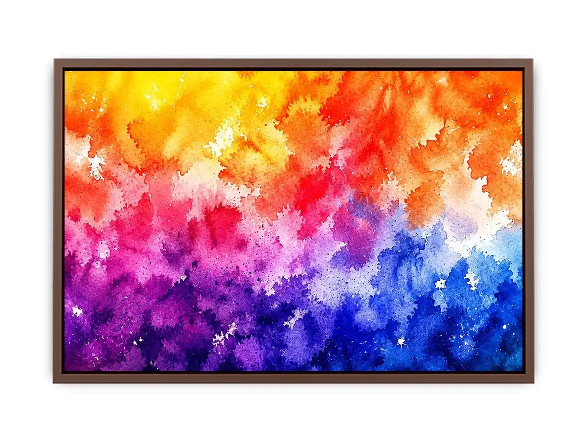 Radiant colorful watercolor abstract wall art with vibrant yellow pink purple and blue textures