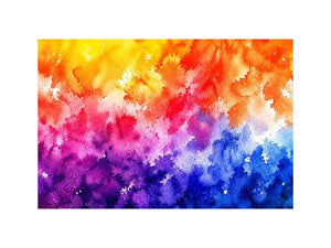 Radiant colorful watercolor abstract wall art with vibrant yellow pink purple and blue textures