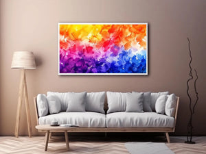 Radiant colorful watercolor abstract wall art with vibrant yellow pink purple and blue textures