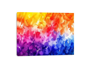 Radiant colorful watercolor abstract wall art with vibrant yellow pink purple and blue textures