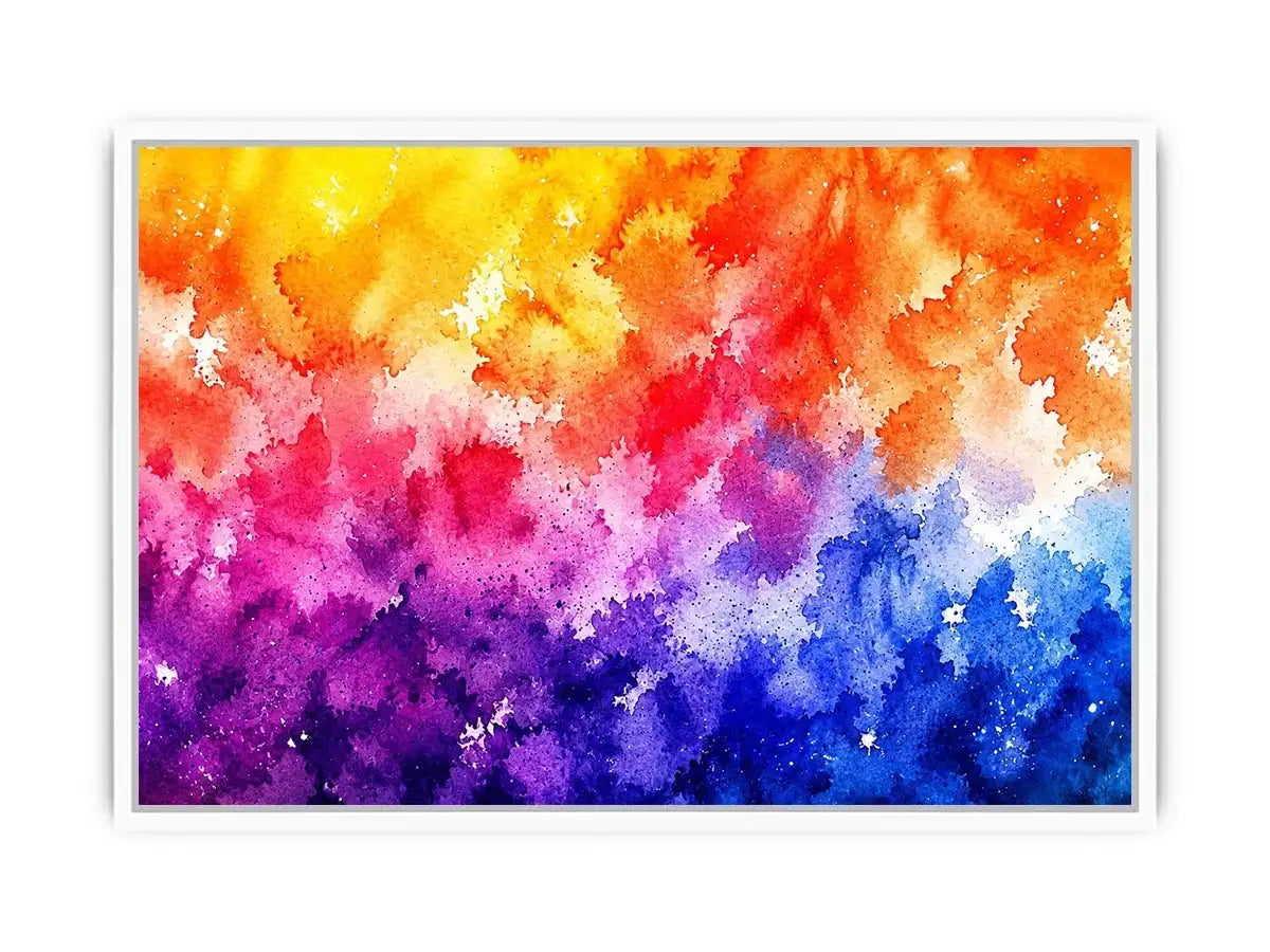 Radiant colorful watercolor abstract wall art with vibrant yellow pink purple and blue textures