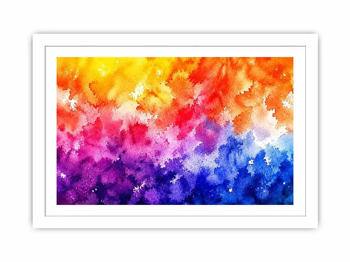 Radiant colorful watercolor abstract wall art with vibrant yellow pink purple and blue textures