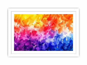 Radiant colorful watercolor abstract wall art with vibrant yellow pink purple and blue textures