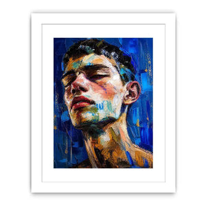 Abstract expressionist portrait of a face with vibrant brushstrokes and textured layers