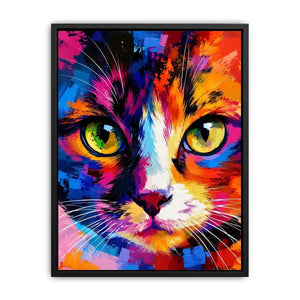 Colorful pop art cat portrait canvas wall art with vibrant abstract brushstrokes for modern interiors