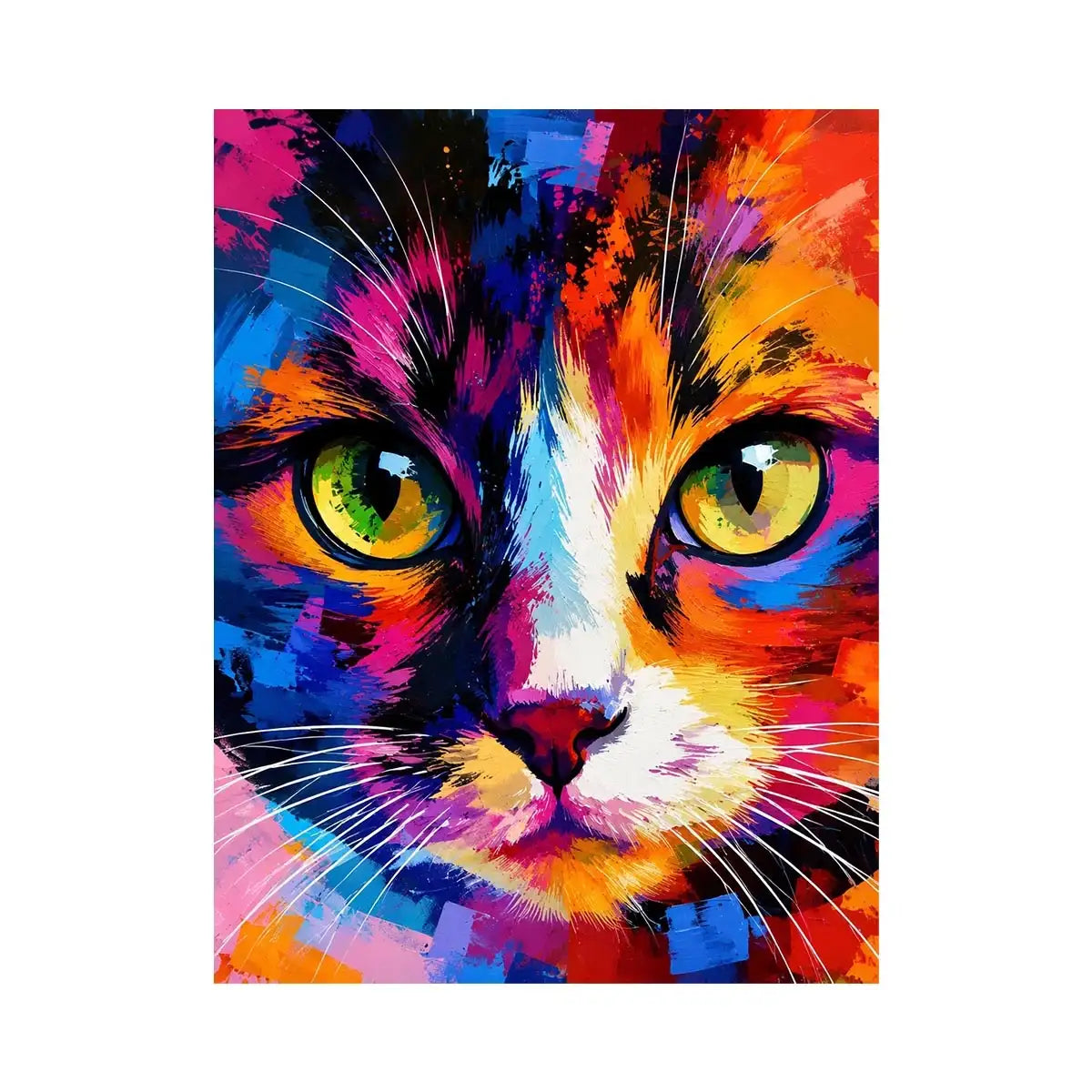 Colorful pop art cat portrait canvas wall art with vibrant abstract brushstrokes for modern interiors