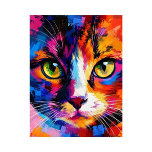 Colorful pop art cat portrait canvas wall art with vibrant abstract brushstrokes for modern interiors