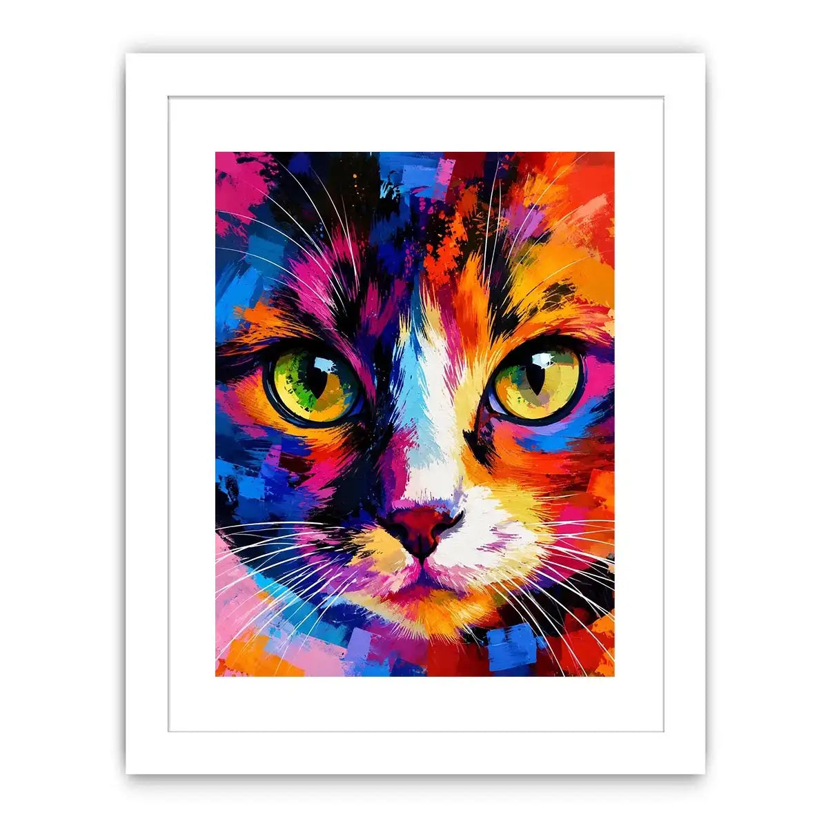 Colorful pop art cat portrait canvas wall art with vibrant abstract brushstrokes for modern interiors