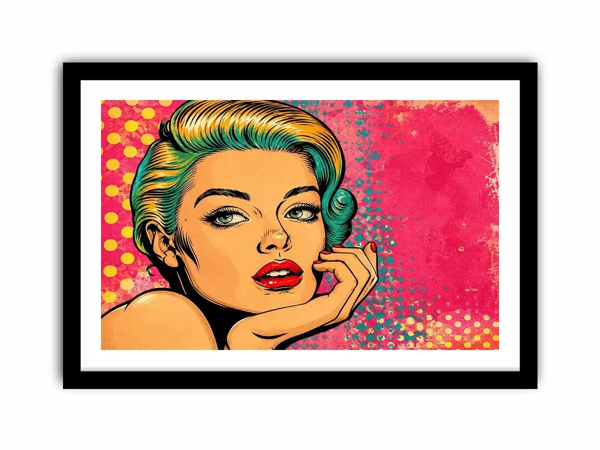 Retro pop art woman portrait with vibrant pink background for modern glamorous wall decor