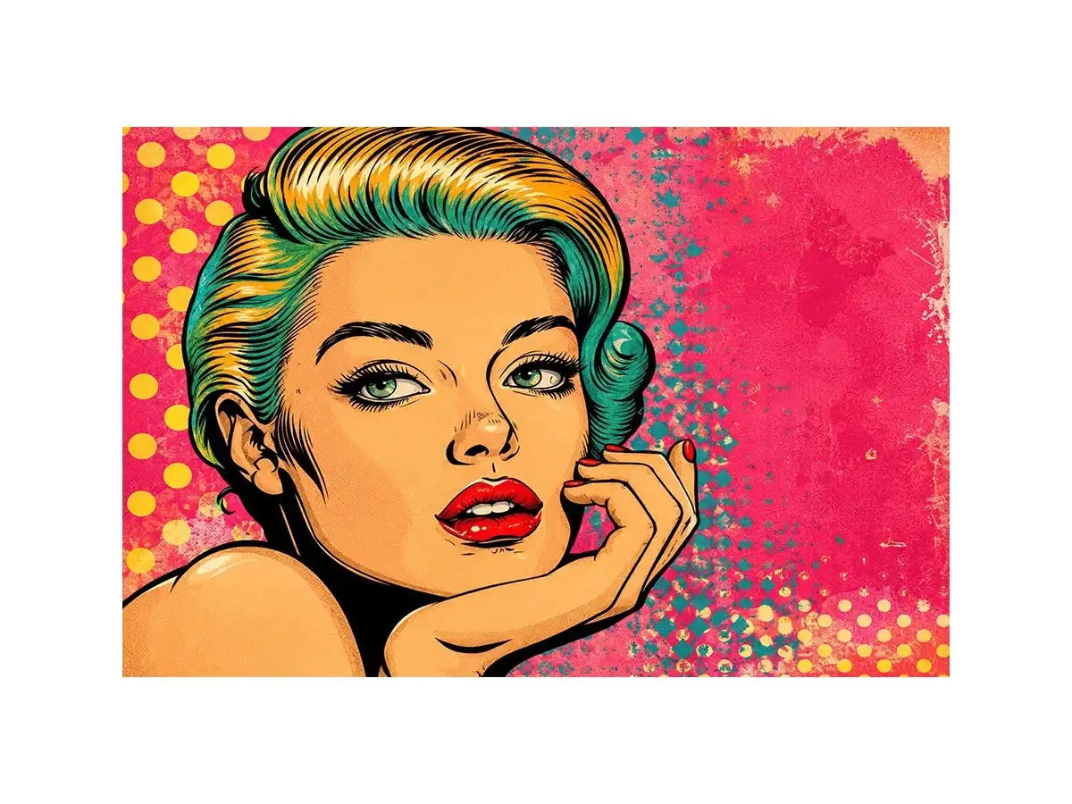 Retro pop art woman portrait with vibrant pink background for modern glamorous wall decor
