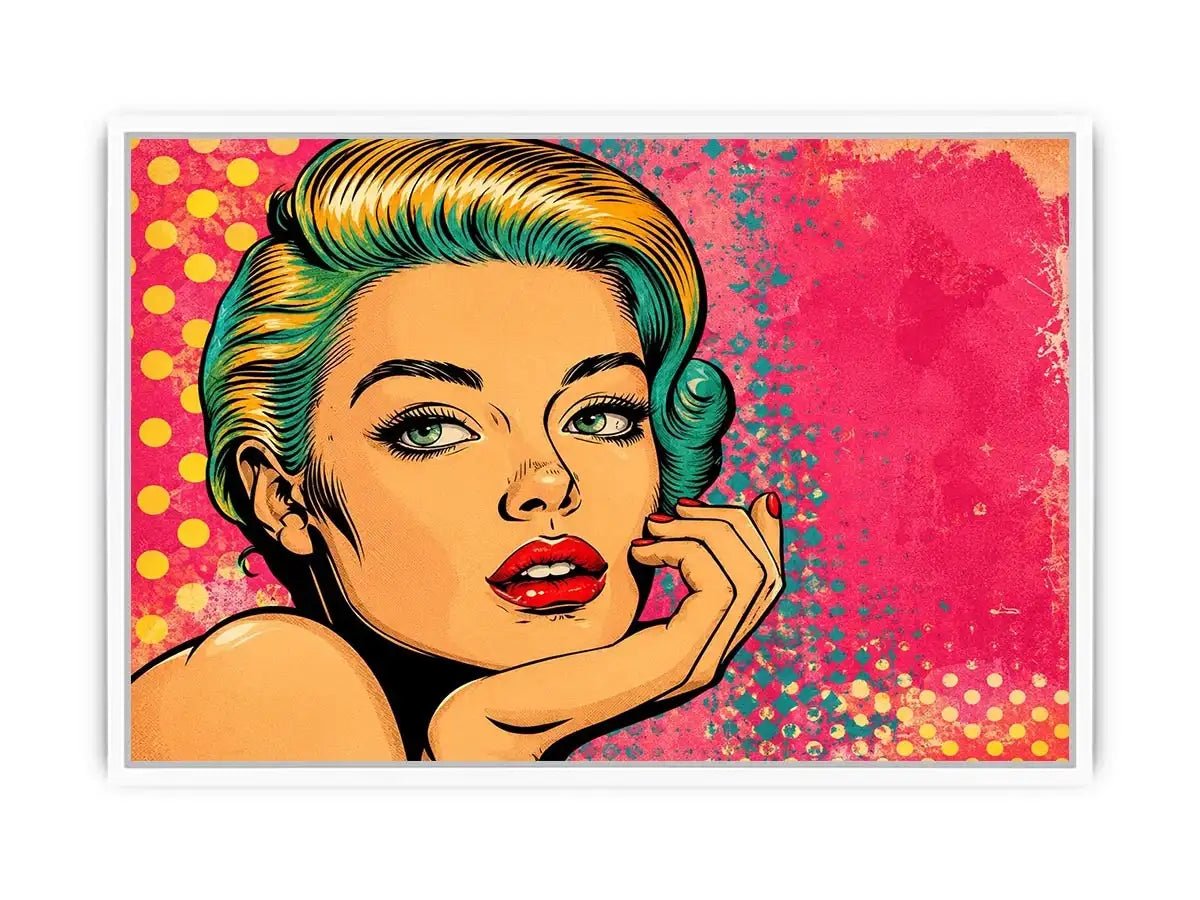 Retro pop art woman portrait with vibrant pink background for modern glamorous wall decor