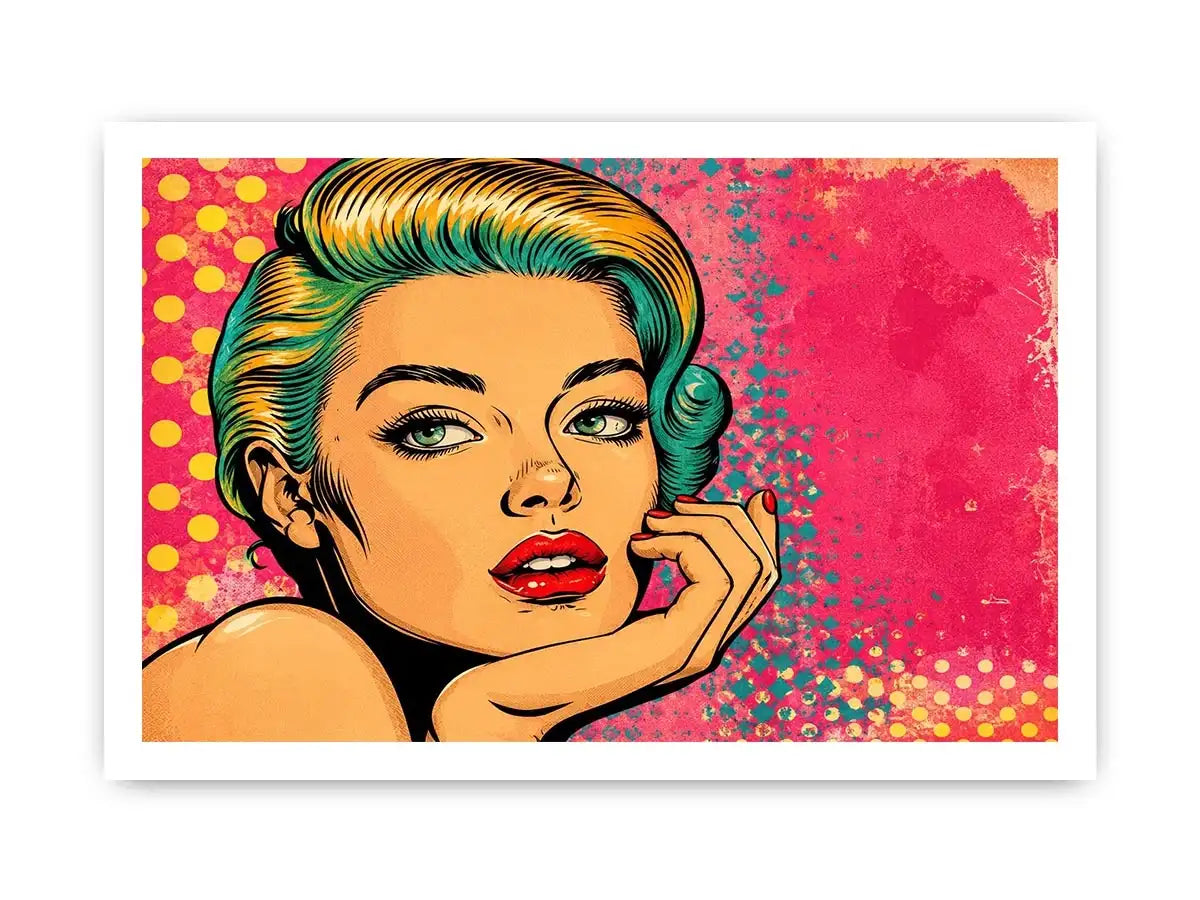 Retro pop art woman portrait with vibrant pink background for modern glamorous wall decor