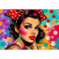 Colorful retro pop art woman portrait with polka dots for glamorous modern wall decor
