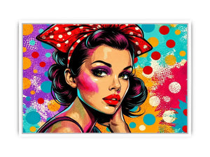 Colorful retro pop art woman portrait with polka dots for glamorous modern wall decor