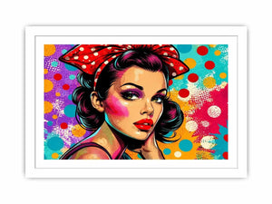 Colorful retro pop art woman portrait with polka dots for glamorous modern wall decor