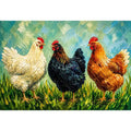 Farmhouse chicken painting with textured brushstrokes for rustic kitchen and country home wall decor