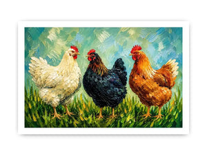 Farmhouse chicken painting with textured brushstrokes for rustic kitchen and country home wall decor