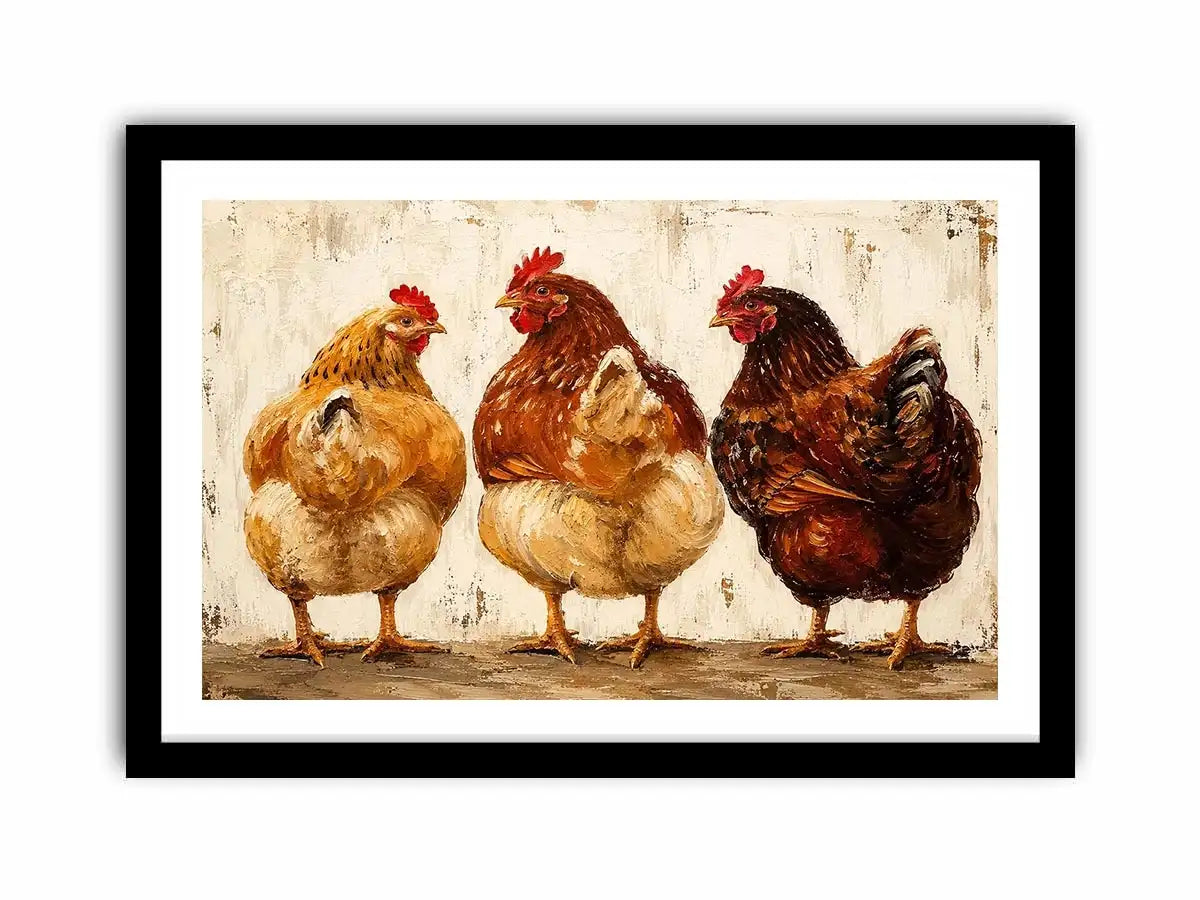 Rustic farmhouse hen painting with textured brushstrokes for cozy kitchen and country home decor