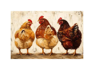 Rustic farmhouse hen painting with textured brushstrokes for cozy kitchen and country home decor