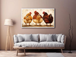 Rustic farmhouse hen painting with textured brushstrokes for cozy kitchen and country home decor