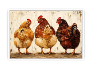 Rustic farmhouse hen painting with textured brushstrokes for cozy kitchen and country home decor