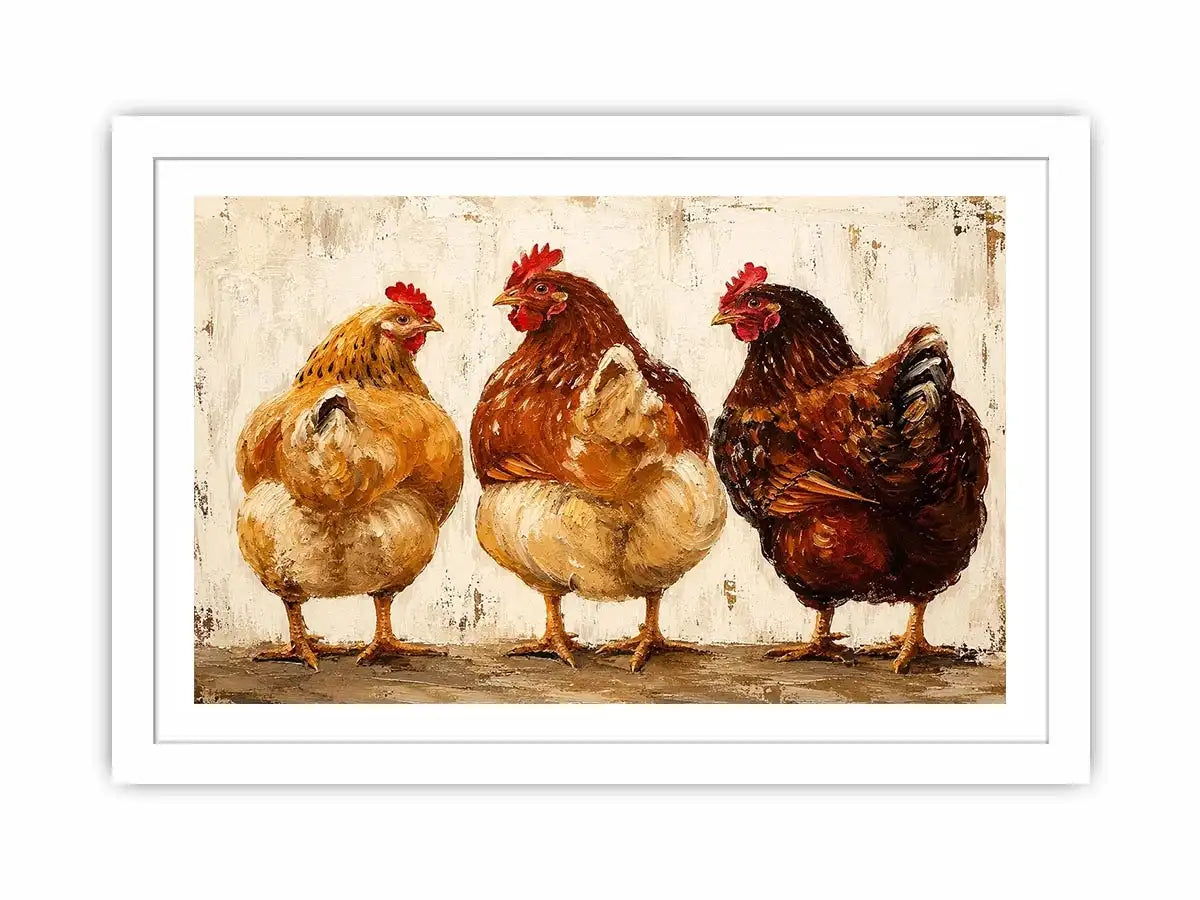 Rustic farmhouse hen painting with textured brushstrokes for cozy kitchen and country home decor