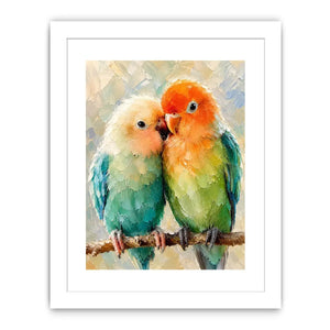 Pastel lovebirds painting with textured brushstrokes for romantic bedroom and farmhouse wall decor