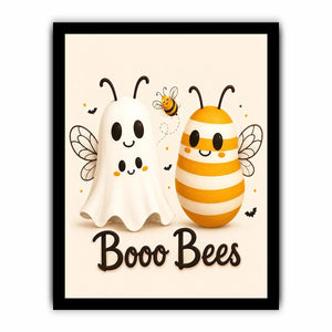Cute ghost and bee nursery wall art with playful minimalist illustration and soft neutral colors